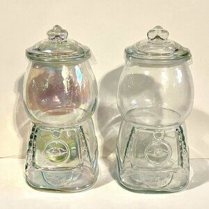 NEW Set of 2 Gumball Machine Clear Iridescent Glass Jar Storage
